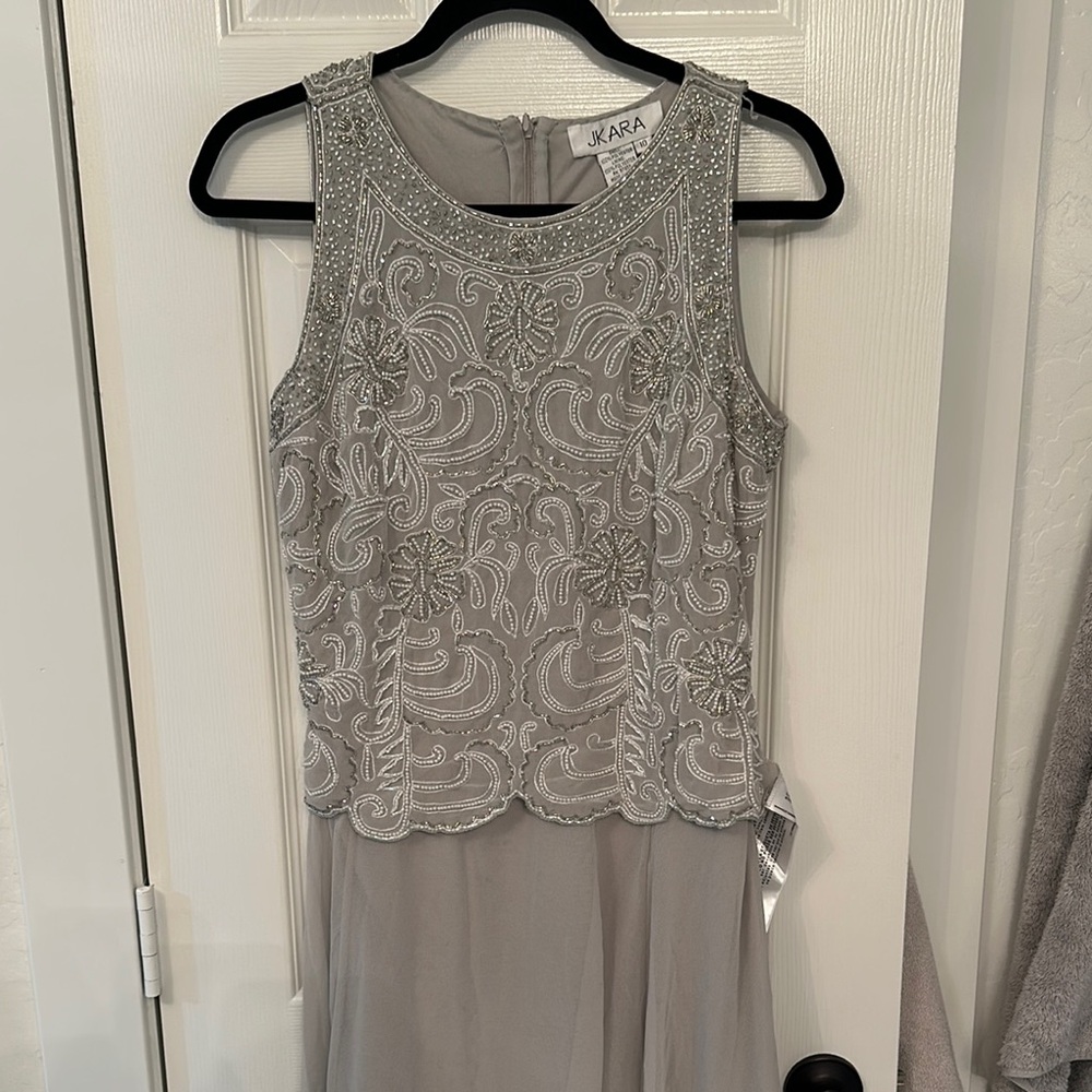 J Kara Gray Beaded Dress